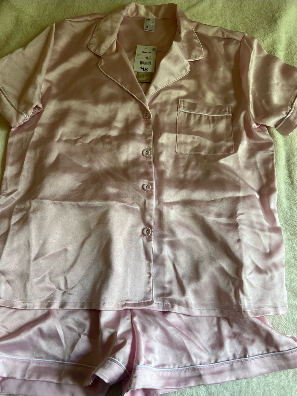 Short Sleeve Pink Satin Pajama Set
